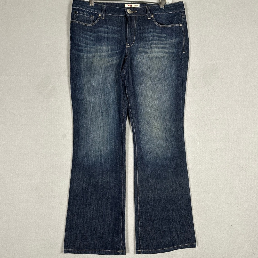 l.e.i. Jeans Womens 13 Short Ashley Lowrise Slim Boot Dark Blue Distressed Denim